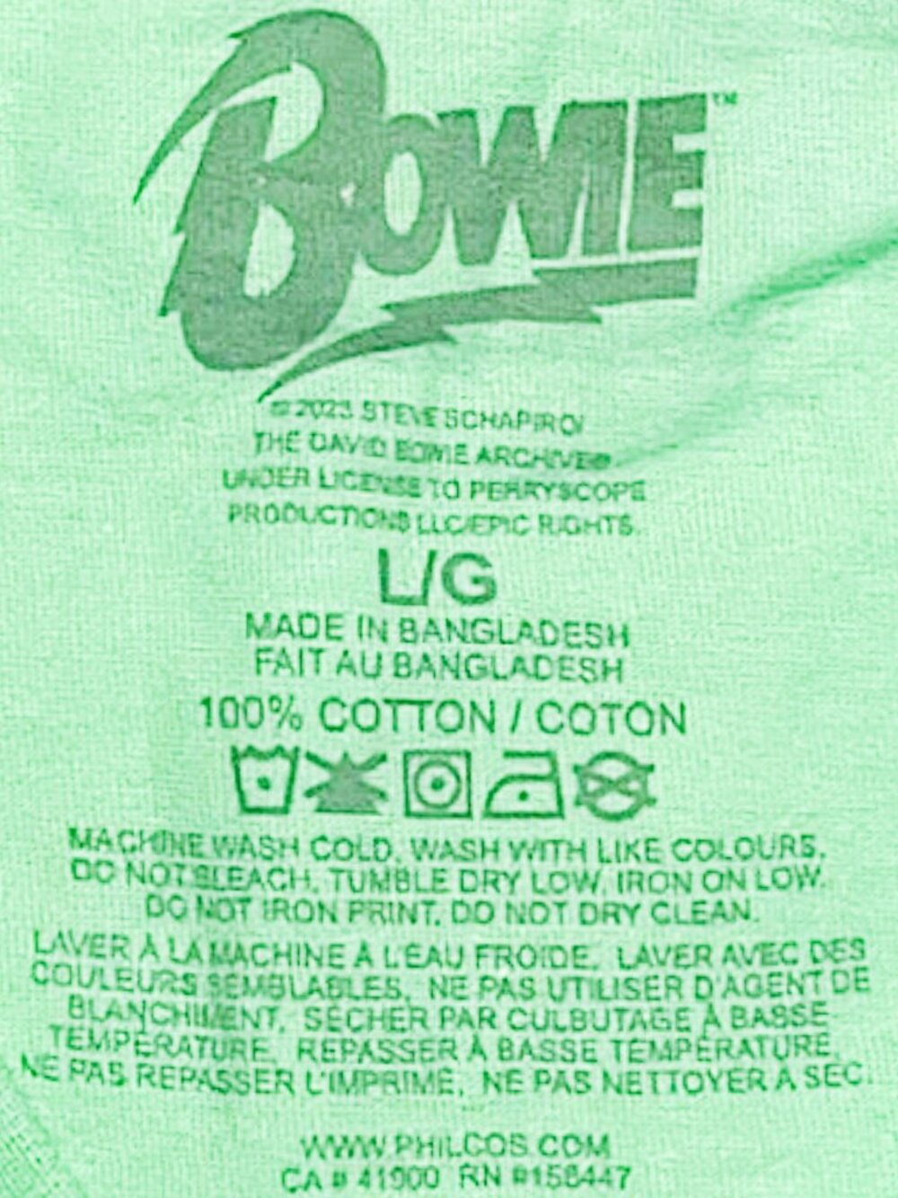 David Bowie Graphic Band Tee Mint Green NWT Large Officially Licensed - Picture 4 of 8